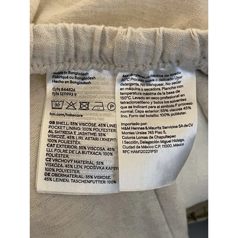 H&M Linen Blend Strech Palazzo Pants, Drawstring Size Large Off White Boho Lagon